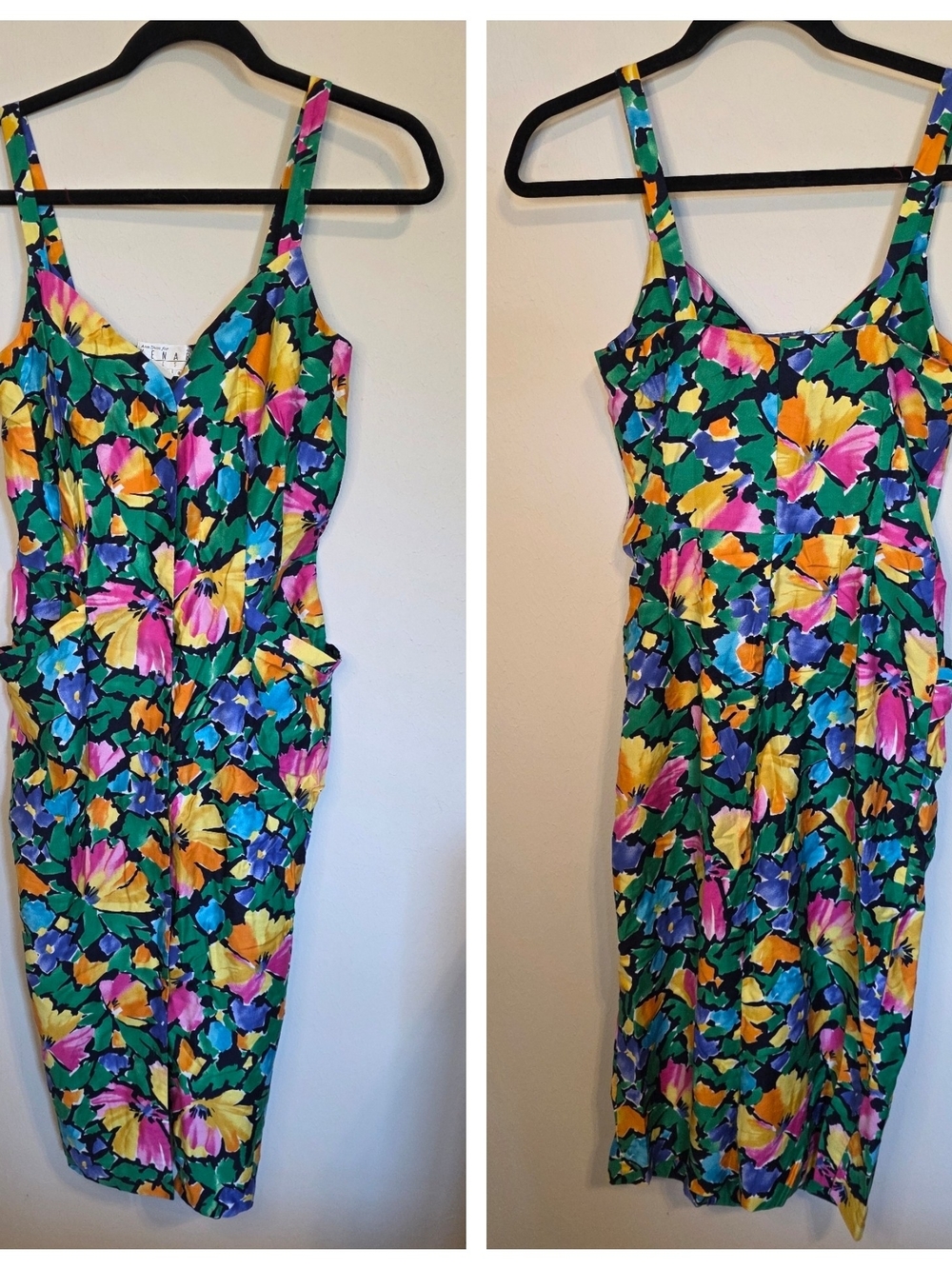 Kenar Green Floral Midi Dress with Pink, Yellow & Blue Flowers